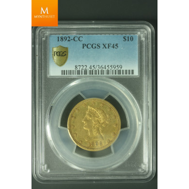 USA 10 Dollar 1892 Carson City Kvalitet 1+ , PCGS XF45