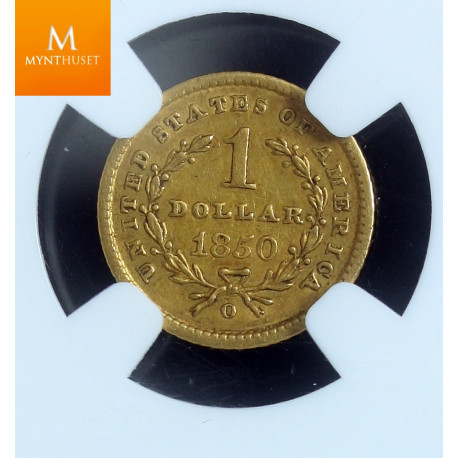 Meget sjelden! USA 1 Dollar gull 1850 New Orleans kvalitet 1+/01, NGC AU53