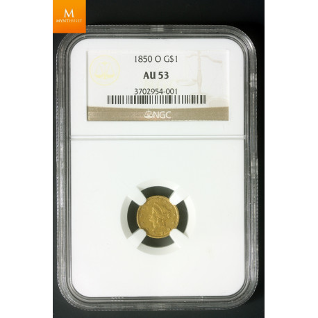 Meget sjelden! USA 1 Dollar gull 1850 New Orleans kvalitet 1+/01, NGC AU53
