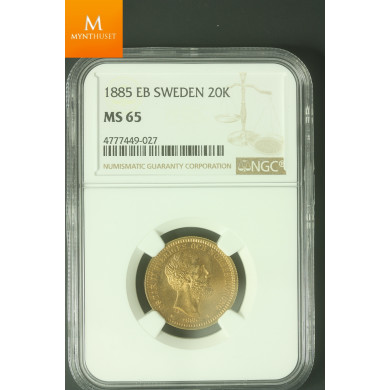 Sweden 20 kronor 1885 kvalitet 0/01, NGC MS65