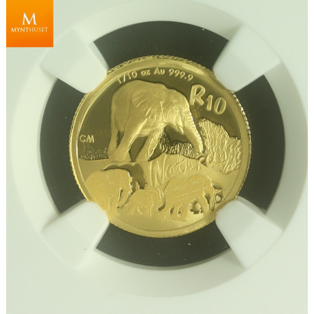 2008 Sør Afrika gull 10 Rand kvalitet proof, NGC PF70 UCAM