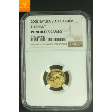 2008 Sør Afrika gull 10 Rand kvalitet proof, NGC PF70 UCAM