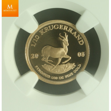 2008 Sør Afrika gull 1/10 krugerrand kvalitet proof, NGC PF70 UCAM