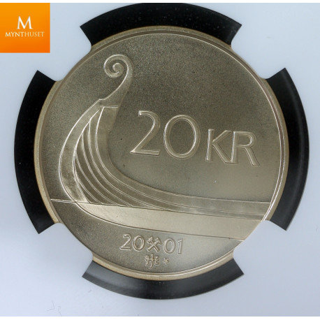 20 kroner 2001 med stjerne i perfekt kvalitet 0 , NGC MS70