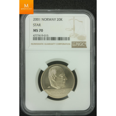 20 kroner 2001 med stjerne i perfekt kvalitet 0 , NGC MS70