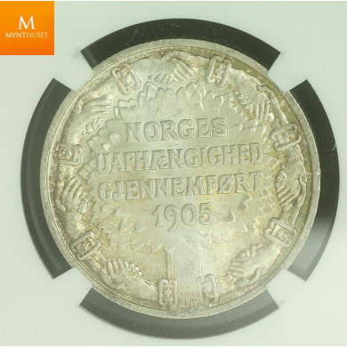 2 kroner 1906 stort skjold kvalitet 0, NGC MS66