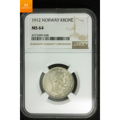 1 krone 1912 kvalitet 0 , NGC MS64 EX Oslo Mynthandel