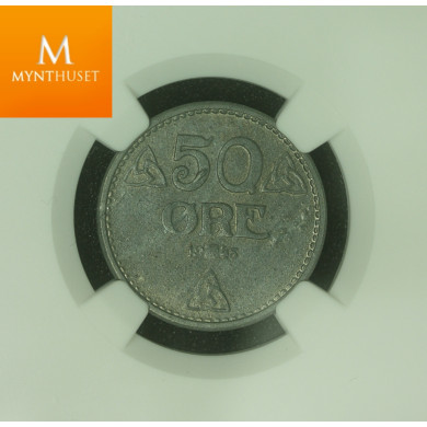 50 øre 1945 Zink kvalitet 0 , NGC MS64 Ex Roschberg