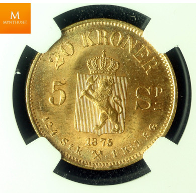 20 kroner 1875 kvalitet 0/01 , NGC MS64+