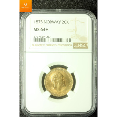 20 kroner 1875 kvalitet 0/01 , NGC MS64+