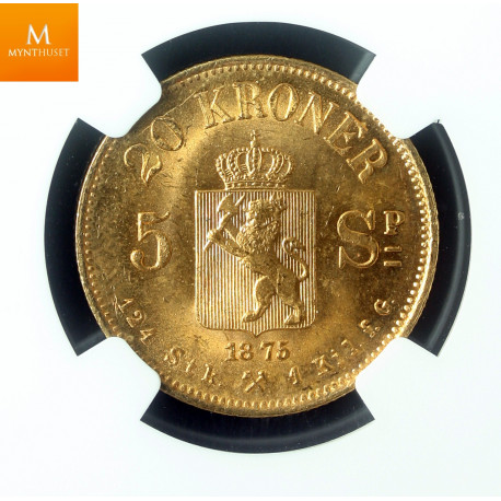 20 kroner 1875 kvalitet 0/01, NGC MS65