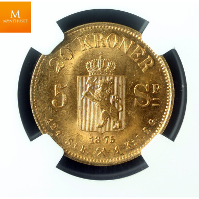 20 kroner 1875 kvalitet 0/01, NGC MS65