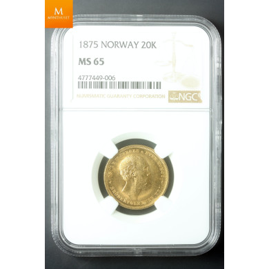 20 kroner 1875 kvalitet 0/01, NGC MS65