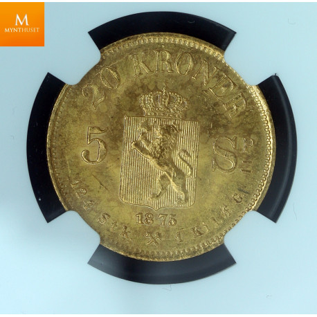 20 kroner 1875 kvalitet 0/01, NGC MS65
