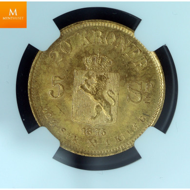 20 kroner 1875 kvalitet 0/01, NGC MS65