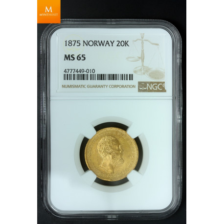 20 kroner 1875 kvalitet 0/01, NGC MS65
