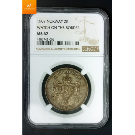 2 kroner gevær 1907 kvalitet god 01, NGC MS62