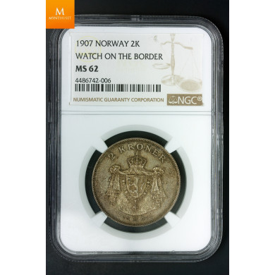 2 kroner gevær 1907 kvalitet god 01, NGC MS62