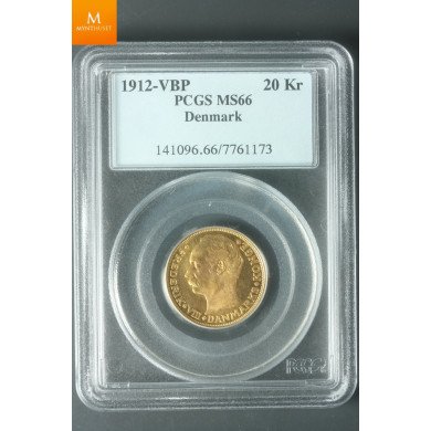 Denmark 20 kroner gull 1912 kvalitet sterkt 0/01, PCGS MS66
