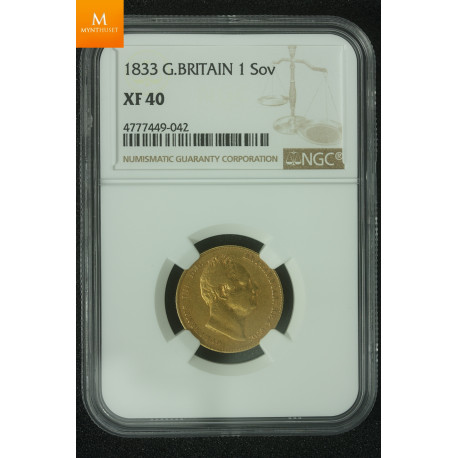 Great Britain 1833 William IV Gold Sovereign kvalitet 1/1+ , NGC XF40