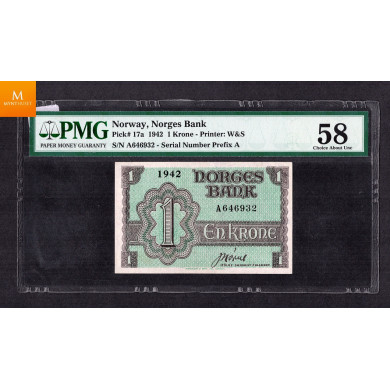 En krone 1942 A London kvalitet 01, PMG AU58