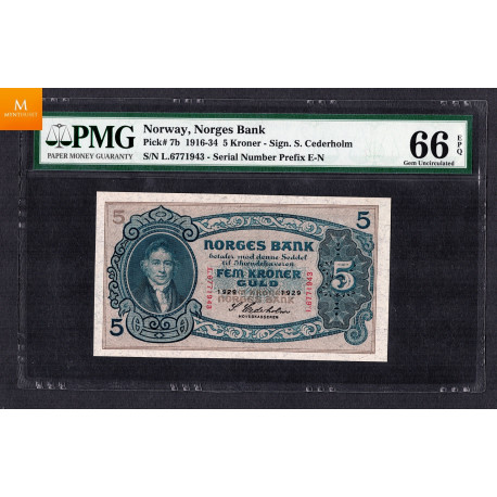 10 kroner 1929 L kvalitet 0, PMG MS66 EPQ