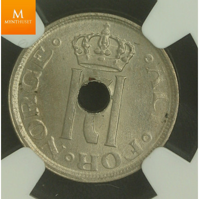25 øre 1923 med hull kvalitet 0, NGC MS64