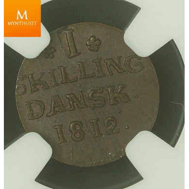 1 skilling 1812 uten myntmerke kvalitet 0, NGC MS64 1 skilling 1812 uten myntmerke kvalitet 0, NGC MS64