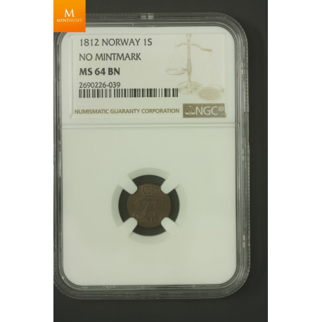 1 skilling 1812 uten myntmerke kvalitet 0, NGC MS64