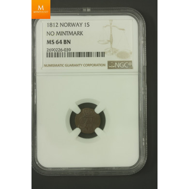 1 skilling 1812 uten myntmerke kvalitet 0, NGC MS64