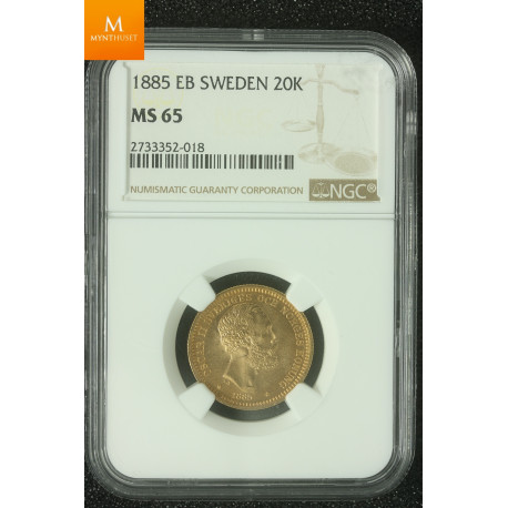 Sweden 20 kronor 1885 EB kvalitet 0/01, NGC MS65