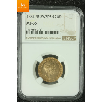 Sweden 20 kronor 1885 EB kvalitet 0/01, NGC MS65