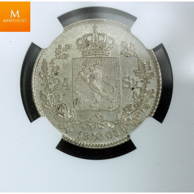 24 skilling 1865 kvalitet pen 0/01, NGC MS62