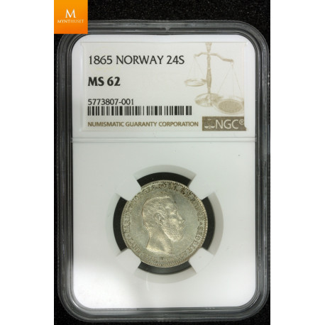 24 skilling 1865 kvalitet pen 0/01, NGC MS62