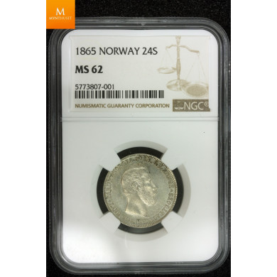 24 skilling 1865 kvalitet pen 0/01, NGC MS62