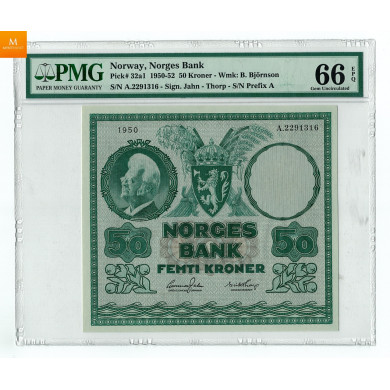 50 kroner 1950 A kvalitet 0, PMG MS66 EPQ