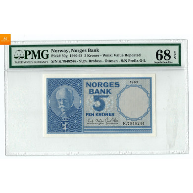 5 kroner 1963 K kvalitet 0, PMG MS68 EPQ