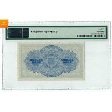 5 kroner 1949 E kvalitet 0, PMG MS66 EPQ