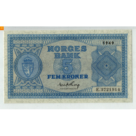 5 kroner 1949 E kvalitet 0, PMG MS66 EPQ