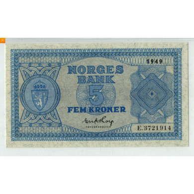 5 kroner 1949 E kvalitet 0, PMG MS66 EPQ