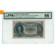 5 krone 1927 K kvalitet 0, PMG MS66 EPQ