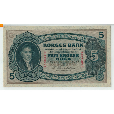 5 krone 1927 K kvalitet 0, PMG MS66 EPQ