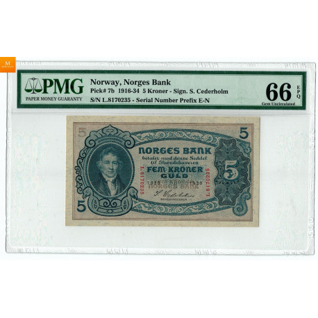 5 krone 1930 kvalitet 0, PMG MS66 EPQ