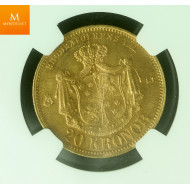 Sweden 20 kronor 1876 ST uten hjerteskjold kvalitet 0/01, NGC MS64