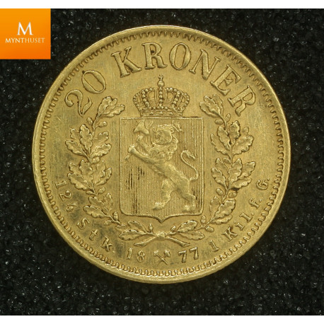 20 kroner 1877 kvalitet 1+/01