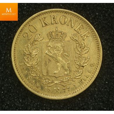 20 kroner 1877 kvalitet 1+/01