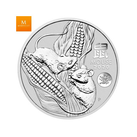 AUSTRALIA  2020 1 OZ LUNAR SERIES III YEAR OF THE MOUSE DRAGON PRIVY .9999 sølv kvalitet BU