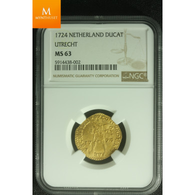 Rundeskatten gull dukat 1724 Utrecht kvalitet 0/01, NGC MS63