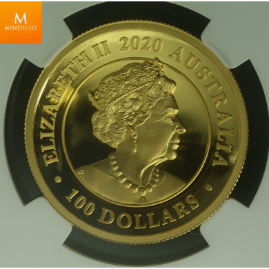 Australia 2020P 100 dollar gull Swan high relief kvalitet proof, NGC PF70 UCAM Sjelden