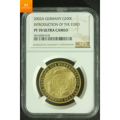 Germany 200 Euro 2002A 1 oz gull kvalitet proof, NGC PF70 UCAM